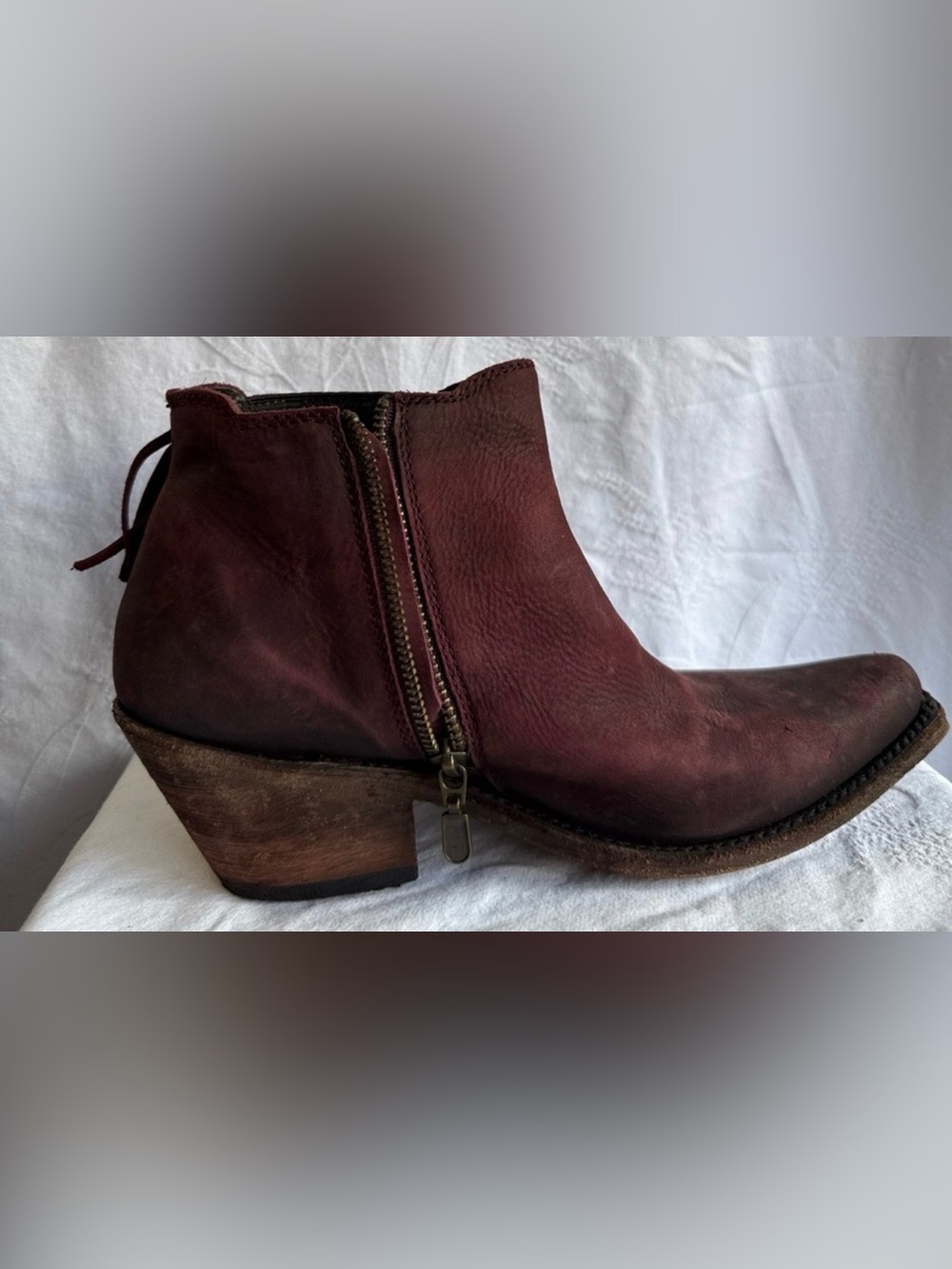 Liberty Black Fringe Ankle Cowboy Boots in Burgundy - Women Size 8 - Picture 8 of 10